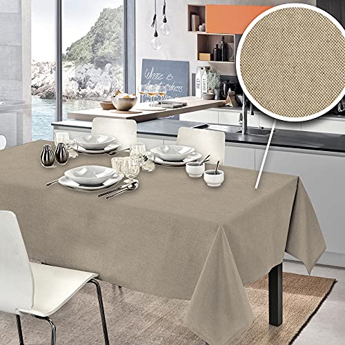 ‎PENSIERI DELICATI Mantel 140 x 190 cm Made in Italy, Tela sobre Mesa 100% Algodón Puro Reciclado Teñido de Hilo, Color Unico Beige, Mantel Rectangular Ecológico Cover