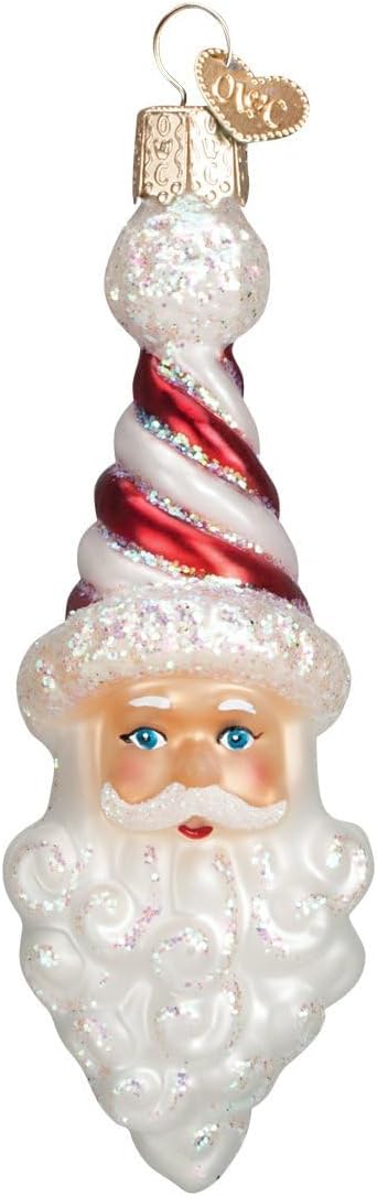 Old World Christmas Peppermint Twist Santa Glass Blown Ornament for Christmas Tree, Handcrafted Holiday Decoration, Santa Collection