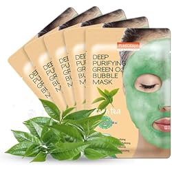 Purederm Green Tea Bubble Face Mask, Deep Cleansing for Hydration Boost and Daily Soothing, Korean Skincare for Sensitive Skin (5 Pack)