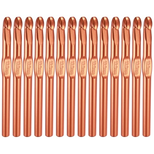 Juego de agujas de ganchillo de 12 mm de aluminio con mango ergonómico marrón