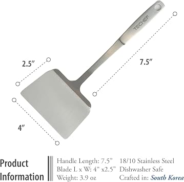 TECHEF - ChefCore 304 Stainless Steel Solid Turner Spatula with Ergonomic Handle, One-Piece Unibody Design, Rustproof & Heat Resistant, 10.5 Serving Utensil Made in Korea