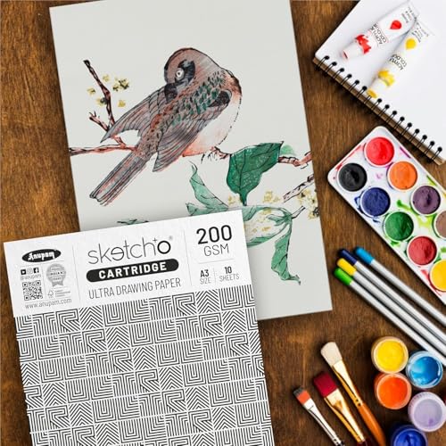 Image of Anupam Sketch-O Ultra Artist Drawing Paper A3, 10 Sheet 200GSM, Durable Acid Free Drawing Paper Drawing Loose Sheet for Artists Kids & Professionals for Marker Colored,Pencil Charcoal (Pack of 2)