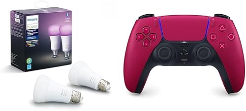 Miniatura 1 de Philips Hue Smart - Bombilla LED A19 de 60 W, luz que cambia de color blanco y de color y controlador inalámbrico Playstation DualSense, rojo cósmico