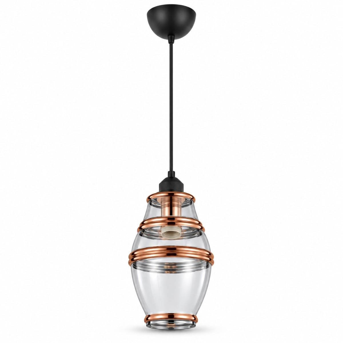 Lampadario a sospensione, rame, metallo e vetro, attacco E27, max. 60 W, IP20, cavo regolabile da 1 m, ELEMENT-2