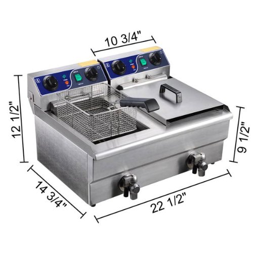 GC Global Direct Double 20L Electric Deep Fryer with Drain