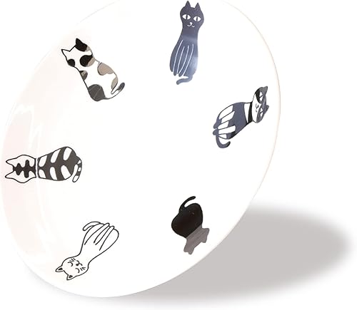 Product of Gifu Japan Mino Ware - Plato para servir, diseño de gatos sentados, ligero, plato de cerámica japonesa, apto para microondas y