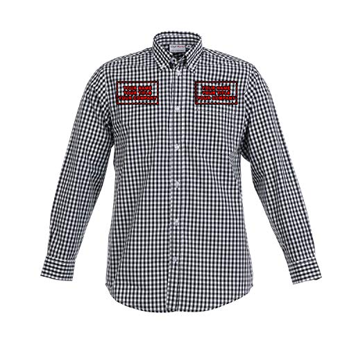 Chef Works Custom Embroidered Mens Gingham Dress Shirt, Black & White Check, 2XL