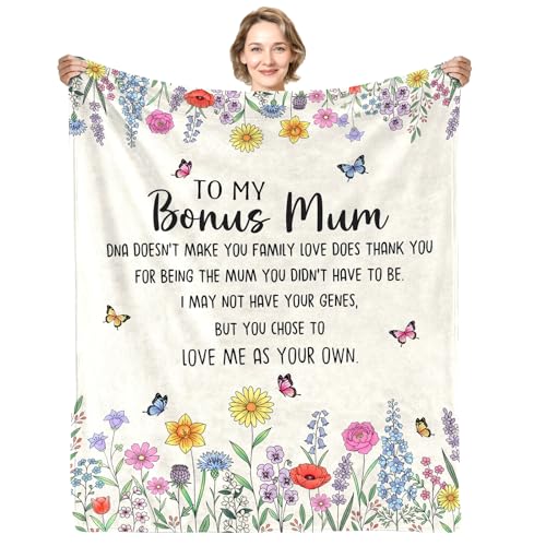 Yasrlvun Step Mum Gifts 152x127cm Bonus Mum Throw Blanket Birthday Mothers Day Blanket Gifts for Stepmother
