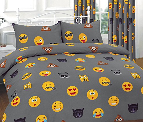 Luxe et moderne emoji Housse de couette et taie d'oreiller Parure de lit de plage – Imprimé, gris, King
