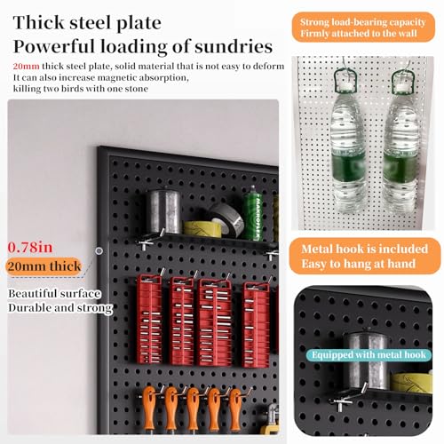 Organizador de herramientas de tablero perforado, soporte de pared con 10 ganchos, almacenamiento de pared de metal para martillos, destornilladores, llaves, diseño de carga