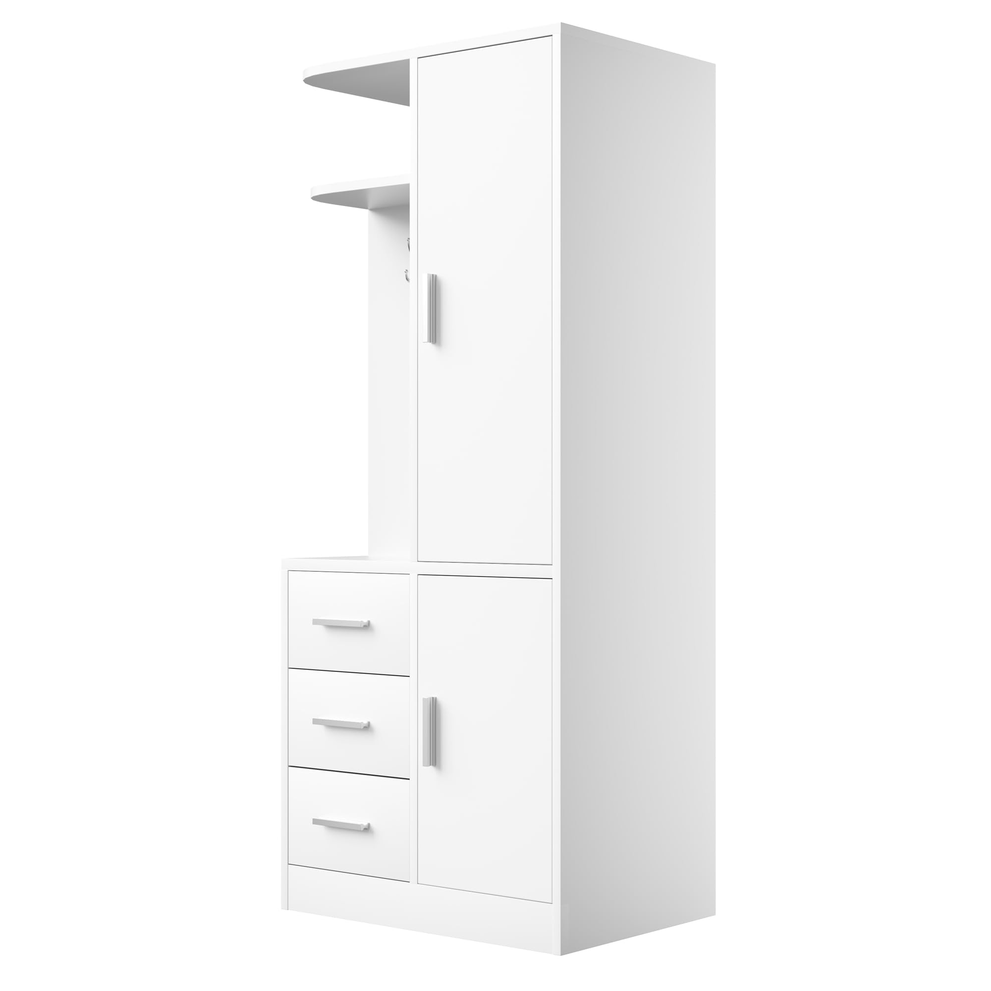 Armadio da corridoio, 70 x 50 x 170 cm, 3 cassetti, in legno, bianco