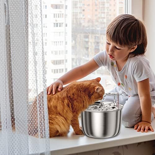 Spofan Drinking Fountain for Cats, 67 oz/2 L Stainless Steel Pet Cat Fountain, Ultra Quiet Pump Cat Water Dispenser for Cats, Dogs, Multiple Pets