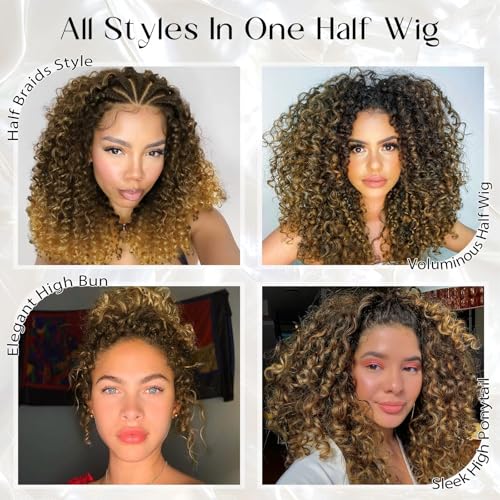 NOSTALGIA 16 Inch Kinky Curly Half Wig, 3-in-1, Black & Honey Blonde - image 4