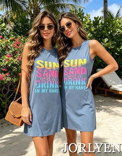 Image of Summer Tank Dress for Women Casual Vacation Sundress Coconut Tree Graphic Beach Cover Up
