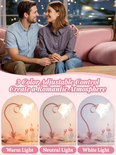 Image of Flower Table Lamp Bedside Lamps LED Reading Light,3 Color Modes Cute Small Lamp,Vintage Flower Lamp Kawaii Table Lamp for Bedroom Living Room Office Dorm Desk Home Decor (Pearl Pink lamp)