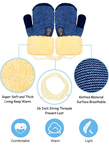 SATINIOR 4 Pair Toddler Mittens with String Kids Fleece Lined Knit Gloves for Baby Boys Girls Winter Thick Thermal Gloves4
