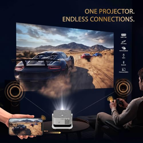 Image of Crossbeats Lumex Aura Projector 4K Ultra HD Supported, Google TV Official with Netflix,Android 14, 1080p Native, 1000 ANSI, WiFi, 300'' Smart Mini Projector for Room, Portable Home Theater Cinema