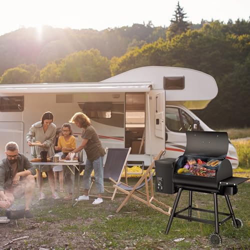 KingChii Electric Wood Pellet Grill & Smoker with Side Shelf, 456 SQ.IN Grill Capacity, with PID Temperature Control (180-425°F) for Backyard Camping Bake and Roast, Black - Image 5