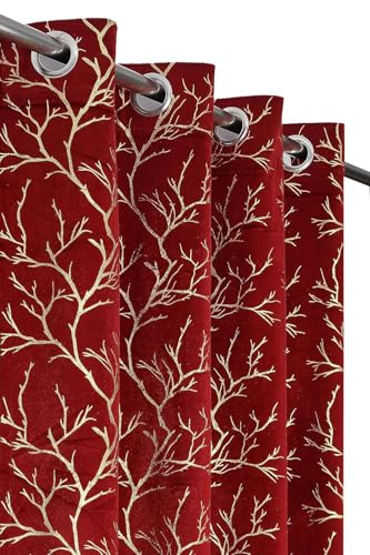 Image of Curtains 9 Feet Long for Living Room - Long Door & Window Curtain Set 1 Pcs Panel, Velvet Blackout & Stylish Parda for Home Decor & Office Maroon Colour 9 feet -1 pcs