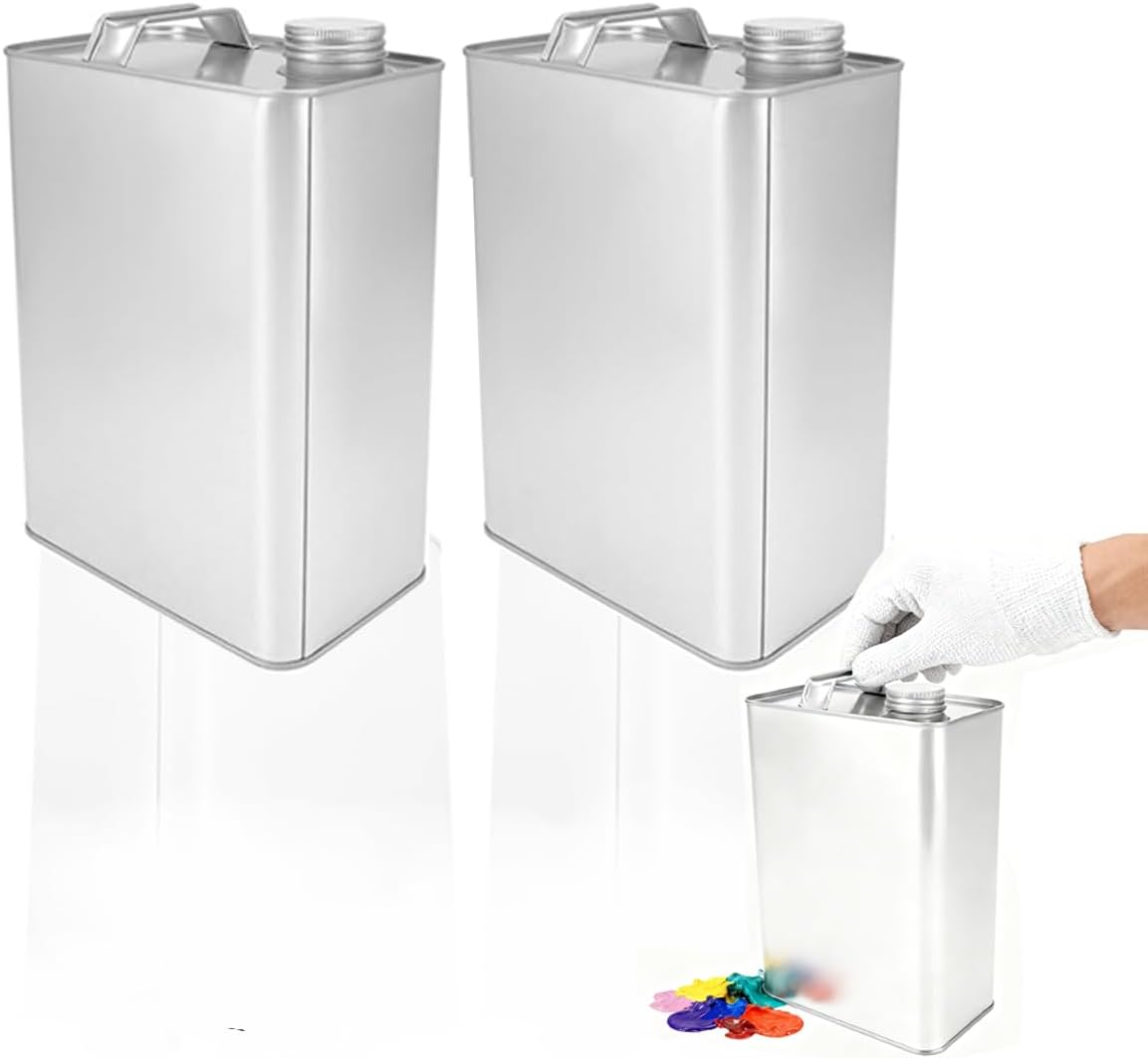 2 Pcs 1 Gallon Empty F-Style Metal Rectangular Solvent Can,128 fl. oz. Empty Steel Paint Storage Tin with Pull-Up Spout Secure Caps Unlined Can for Craft Paint,Automotive Coatings.