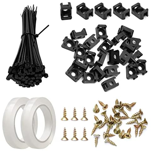 100Pcs Black Cable Tie Mount Bases and Mini 10cm/3.9 Nylon Cable Ties with 2Pcs Double Sided Tape and 100Pcs Screws Set, Cable Management Organizer Kit for Home Wire Management Cover