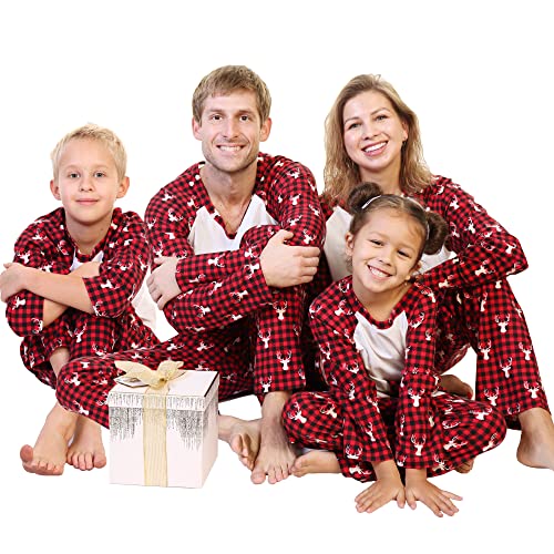Angelina Family Womens Mens Kids Flannel Kangaroo Pocket Raglan Shirt with Pajama Pants Set2