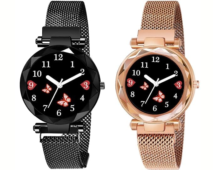 KE GALLERY Analogue Dial Butterfly New Magnet Watch for Women or Girls Combo of 2 (Black +Gold) (B0D5LYJN5T) Amazon Price History, Amazon Price Tracker