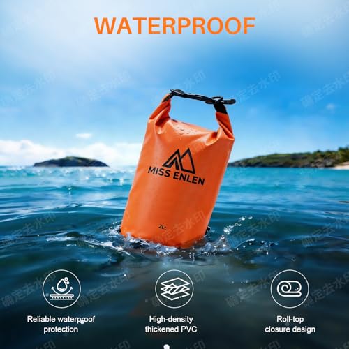 Image of Waterproof Dry Bag 500D PVC Roll Top Dry Sack with 3 Carrying Ways, Lightweight Waterproof Bag for Kayaking, Swimming, Boating, Paddle Boarding, Hiking, Beach (Orange, 2L)
