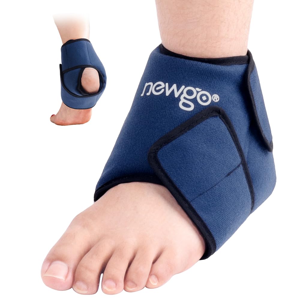 NEWGO Ankle Ice Pack Wrap for Swelling, Plantar Fasciitis, Foot Pain Relief, Reusable Gel Cold Compression Ankle Brace for Injuries, Achilles Tendonitis