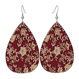 Pendientes De Piel Flores Doradas Granate Antiguas De Color Burdeos Modernos Aretes De Lujo Textura Ligera De Lujo Para Vacaciones Adecuados Para Fiestas