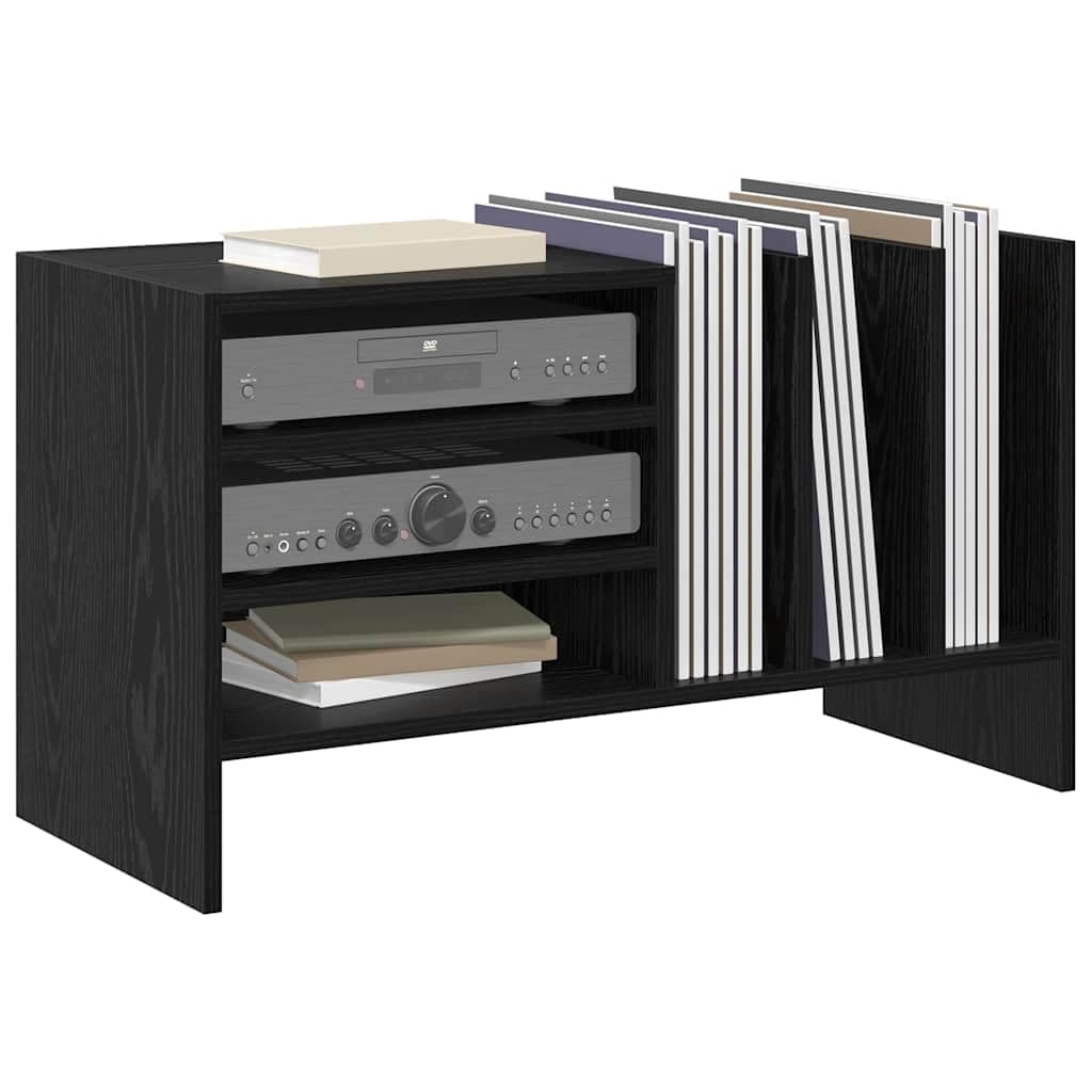 Armario para discos de vinilo, aspecto de roble negro, 78,5 x 35 x 45 cm, con 6 estantes, mueble multimedia versátil para vinilo, CD, DVD, sala de estar y cine en casa