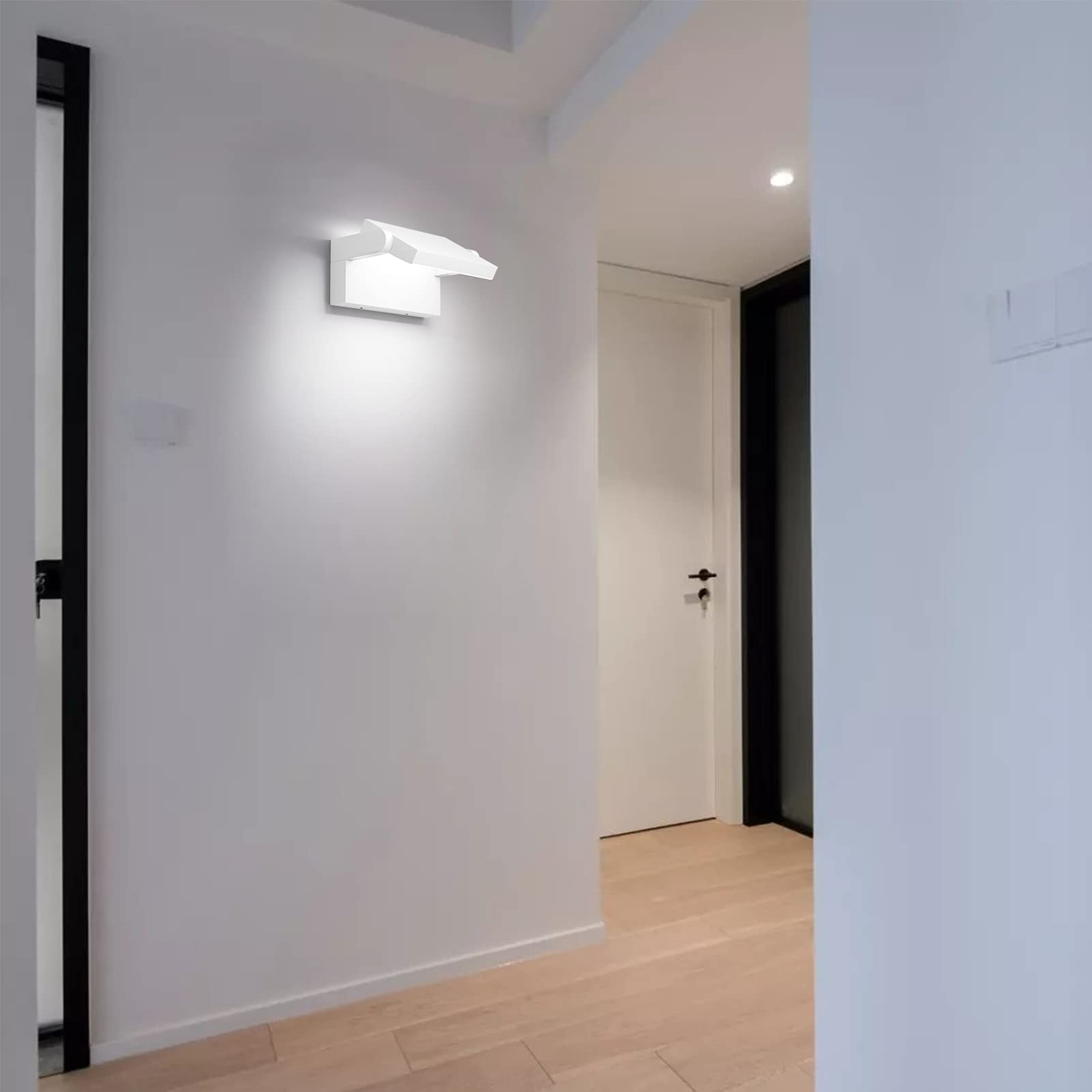 Klighten 24W LED Lámpara de Pared Exterior Interior IP65, Apliques de exterior Ajustable, Moderno Apliques de Pared Aluminio para Entrada Jardines Balcones, Blanco Frio 5700K-6000K, Blanca