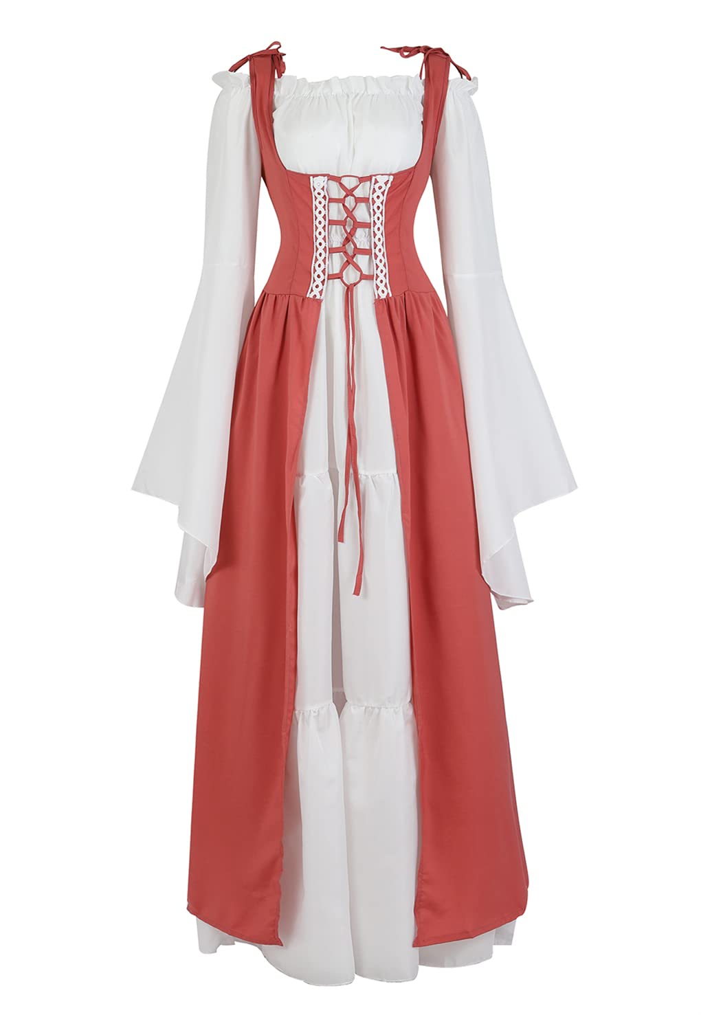 Womens Renaissance Dress Costume with Bell Sleeves and Lace Up Front