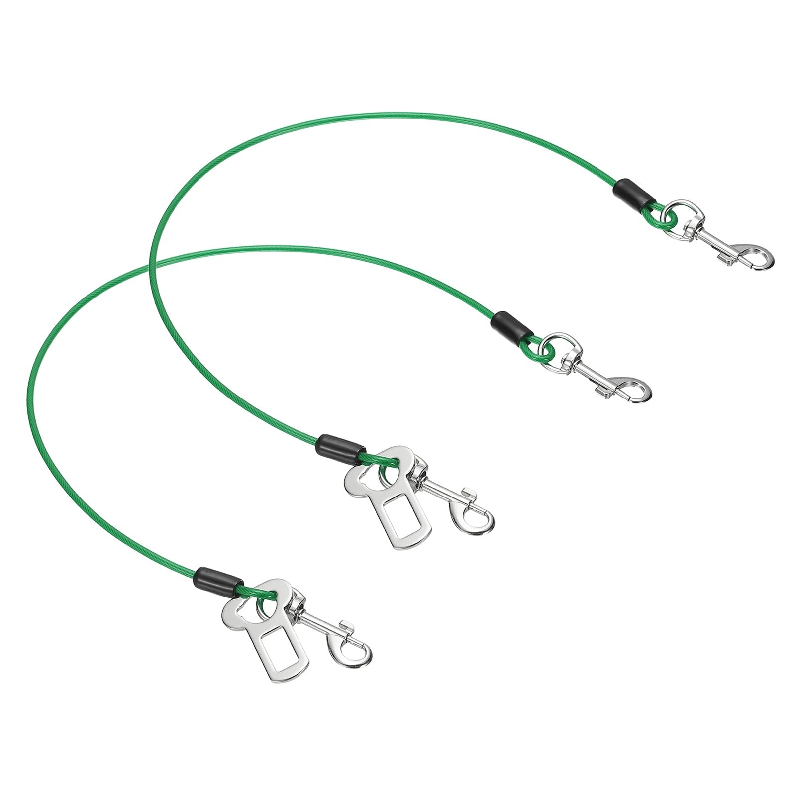 PATIKIL Chew Proof Dog Leash, 24 in Dog Seat Belt Harness with Double Clips Leash Extender Steel Braided Vehicle Tether, (Green, 2 Pcs), Intended for Pet Walking/Training