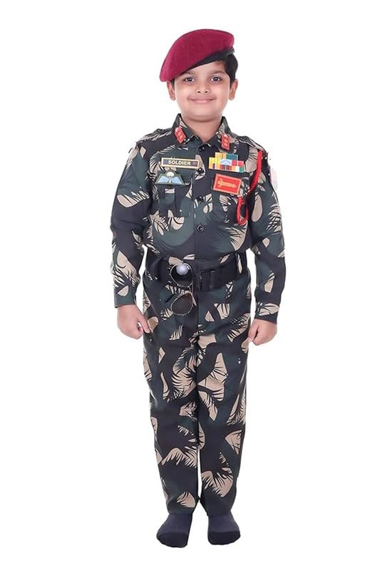 Image of Army Dress for Kids | Indian Military Soldier Fancy Dress Costume | Polyester Fabric | Army Uniform for Boys & Girls | School Fancy Dress, Role Play, Independence Day & Republic Day