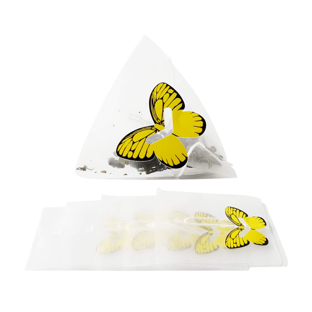 Empty Pyramid Strong Mesh Tea Filter Bags For Loose Leaf Tea With Drawstring Butterfly Tag Disposable Dip100Pcs