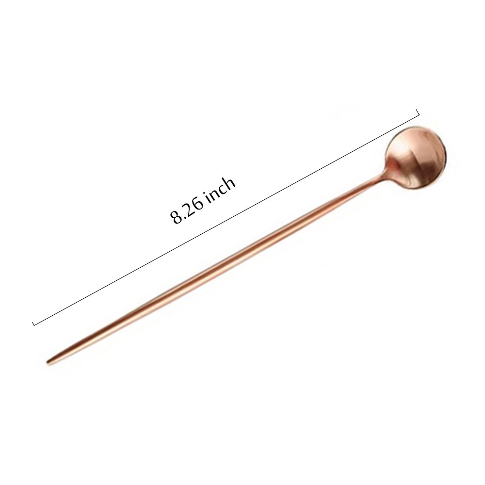 BRIIEC ROSE Gold 18/10 Stainles Steel Long Handle Ice Cream Spoon, Latte Spoon, Cocktail Stirring Spoons, Matte Finish, Dishwasher Safe, Pack of 6