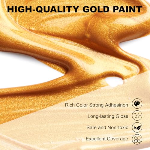 Image of 300ml Gold Metallic Acrylic Paint, Non Toxic Waterproof Gold Metallic Acrylic Paint for Fabric, Leather, Ceramic, Canvas, Rocks, Metal, Plastic, Glass