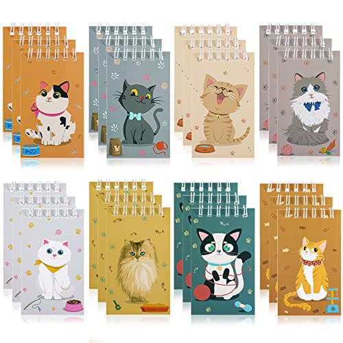 Waenerec 24ピース ミニノート 猫 パーティー景品 かわいいペット猫 スパイラルポケットメモ帳 動物 猫テーマ 誕生日パーティー用品 学校教師 子供教室 ご褒美ギフト