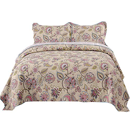 Dodou Queen Size European Gorgeous Floral Pattern Bedspread Quilt Sets-Reversible Patchwork Coverlet Set Patchwork Quilt Bedding Set 3Pc #TOP5