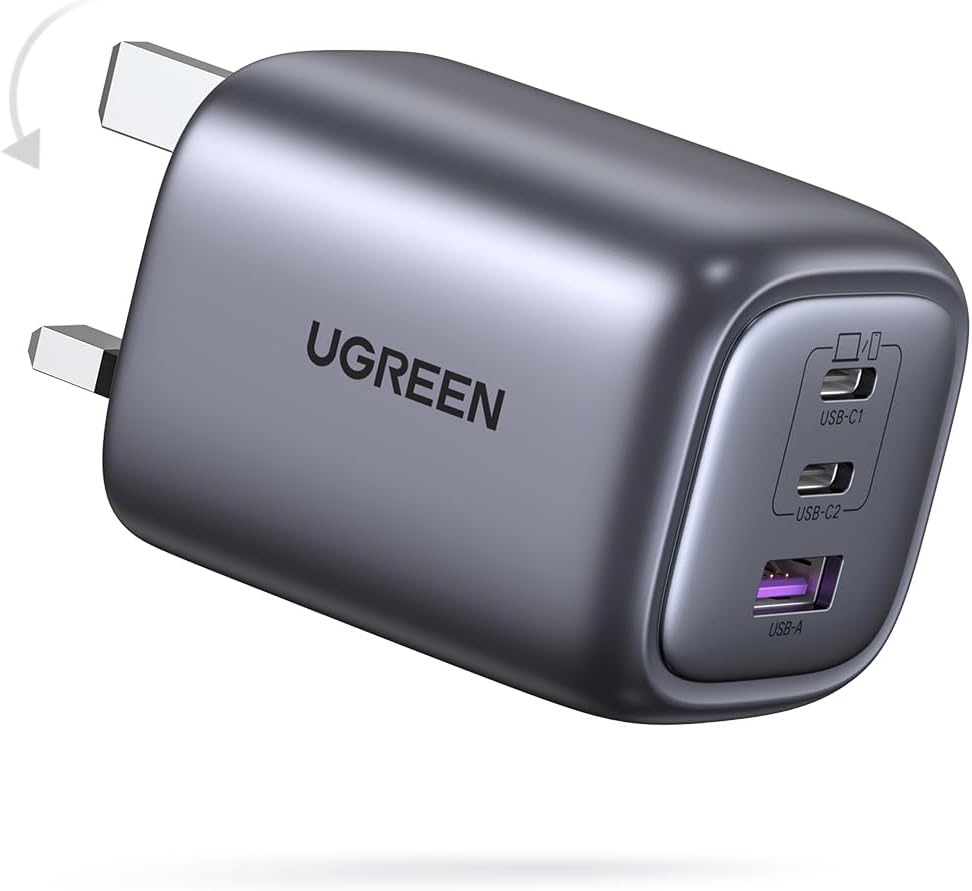 UGREEN Nexode 65W 3-Port Type C Charger, Foldable USB-C Wall Fast Charge Plug, GaN Laptop Charging Adapter Compatible for MacBook Air, HP/Dell/Lenovo, iPad, iPhone 17 Pro Max/16, Galaxy S25 Ultra