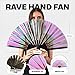 SoJourner Bags Holographic Velvet Rave Fan - Large Folding Clack Fan for Men and Women - Rave Accessories for EDM, Line Dancing, Cosplay, Concerts and More