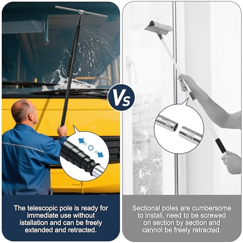 Image of 12-51'' Telescopic Window Squeegee for High Windows, 2-in-1 Window Cleaning Kit with Extra Silicone Blade & Hook, Professional Squeegee for Shower Glass Doors (Window Squeegee Set)