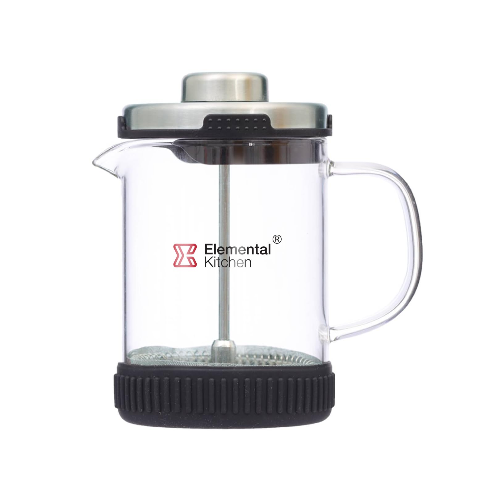 ElementalKitchen Glass French Press Coffee Maker with Lid and 2-Layer Filter