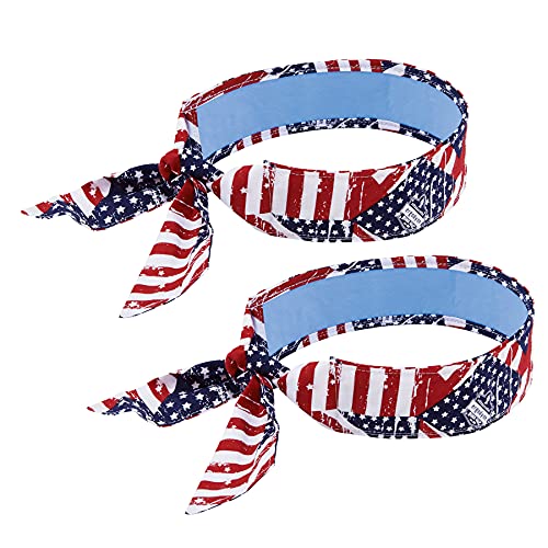 Image of Ergodyne Chill Its 6700CT Cooling Bandana, Lined with Evaporative PVA Material for Fast Cooling Relief, Tie for Adjustable Fit, Stars & Stripes, 2-Pack