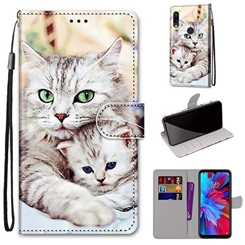 SATURCASE Case for Xiaomi Redmi Note 7, Beautiful PU Leather Flip Magnet Wallet Stand Card Slots Hand Strap Protective Cover for Xiaomi Redmi Note 7 (DH-11)