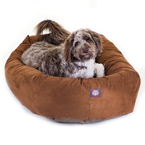 Image of Majestic Pet Suede Shredded Memory Foam Mix Calming Dog Bed Washable - Cozy Soft Round Dog Bed with Spine for Head Support - Fluffy Donut Dog Bed, 52 Inch, Rust
