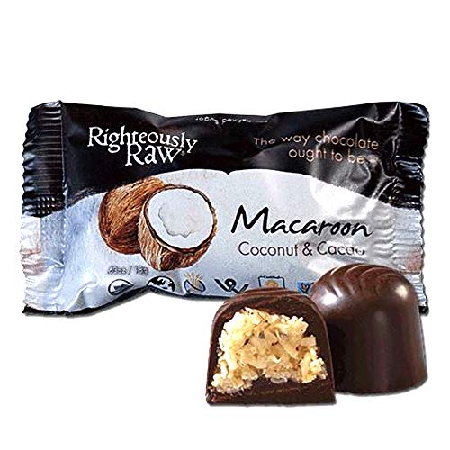 Dark Chocolate Covered Coconut Macaroons from Righteously Raw - Pure Organic Dark Chocolate with a Chocolate coating and Coconut Truffle! - No Refined Sugars with 12 Macaroons individually wrapped!