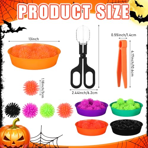 Image of Leitee 71 Pcs Sensory Bin Filler,Black,Halloween | Hedge Balls Tweezers Clips Cups, Fine Skills Toys Set for Kids Counting Sorting, Sensory Bin Tools Preschool Learning
