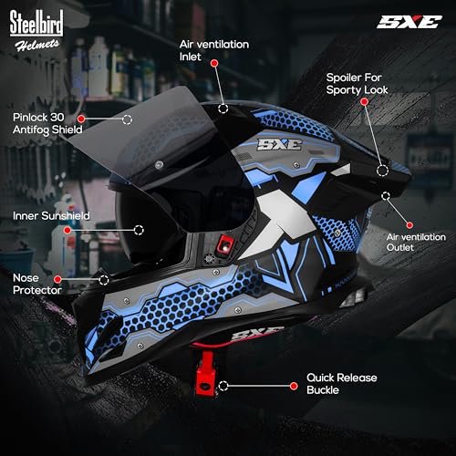 Image of Steelbird SBH-61 SXE X3 Pinlock ISI and Dot Certified Full Face Graphic Helmet for Men and Women with Inner Silver Sunshield